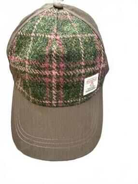 Harris Tweed Plaid Wool Baseball Cap Hat Green/Pink Plaid Adjustable